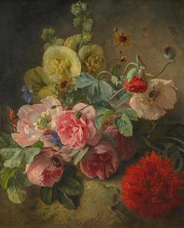 Theude Grönland - Stillleben mit Rosen und Mohn.