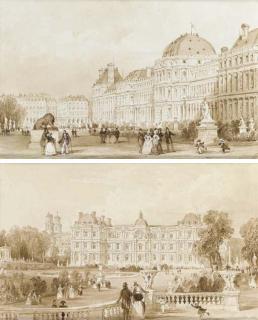Thomas Allom - Two views of Paris: The Palace of the Tuileries; and The garden front of the Luxembourg Palace