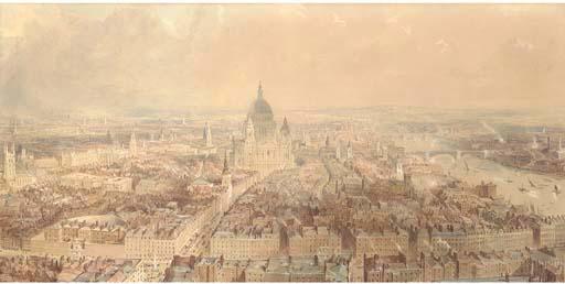 Thomas Allom - View of London From The Steeple of St Bride\'S Church, Fleet Street Looking Towards St Paul\'S Cathedral