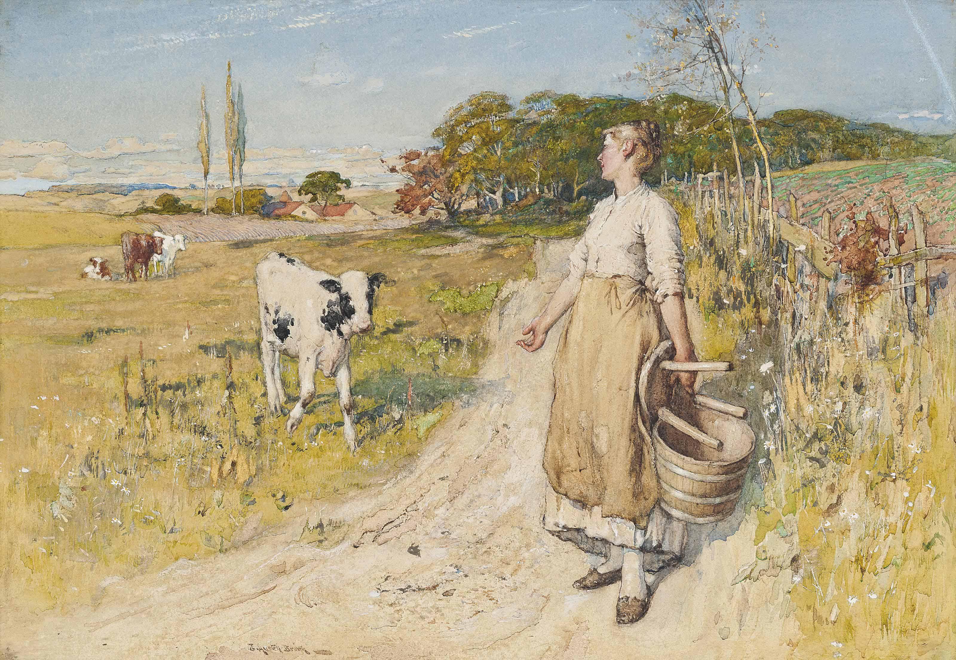 Thomas Austen Brown, R.I., A.R.S.A., R.W.S., R.S.W - Milkmaid And Calf