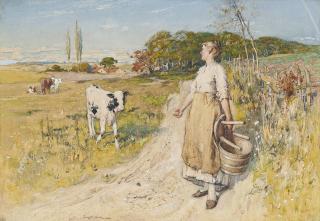 Thomas Austen Brown, R.I., A.R.S.A., R.W.S., R.S.W - Milkmaid And Calf
