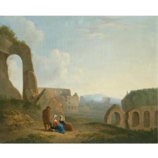 Thomas Barker of Bath - A Roman Capriccio With Figures, The Colosseum Beyond