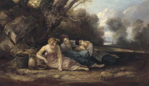 Thomas Barker Of Bath - Three girls resting in a landscape