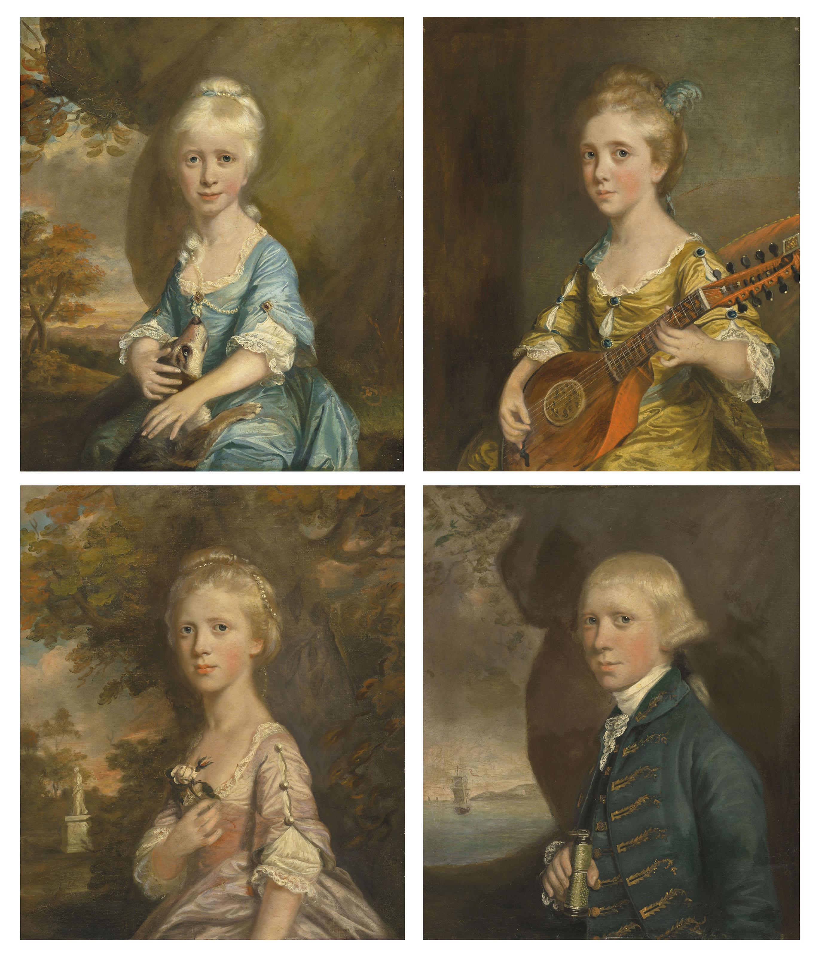 Thomas Beach - Four portraits of the children of William and Elizabeth Helyar: Joanna, aged 8; Harriet, aged 11; Edward, aged 18; and Bridget, aged 13
