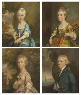 Thomas Beach - Four portraits of the children of William and Elizabeth Helyar: Joanna, aged 8; Harriet, aged 11; Edward, aged 18; and Bridget, aged 13