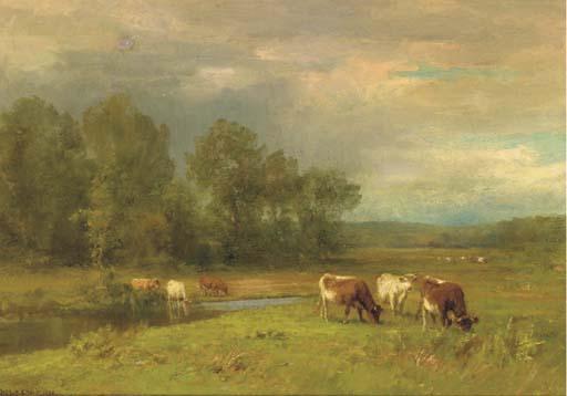 Thomas Bigelow Craig - Cattle Grazing In A River Landscape