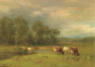Thomas Bigelow Craig - Cattle Grazing In A River Landscape