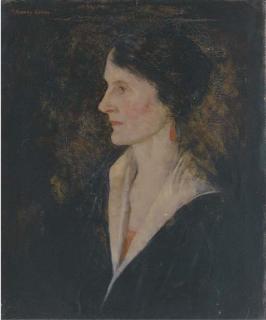 Thomas Binney Gibbs - Portrait of a lady, thought to be the daughter of Samuel Greenwood, bust-length, profile, wearing red earrings