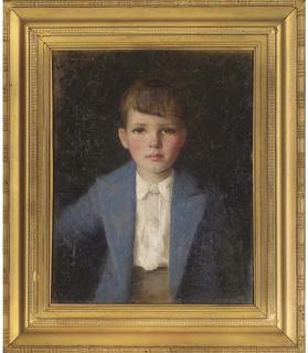 Thomas Binney Gibbs - Portrait of a young boy, half-length, in a blue coat and white shirt