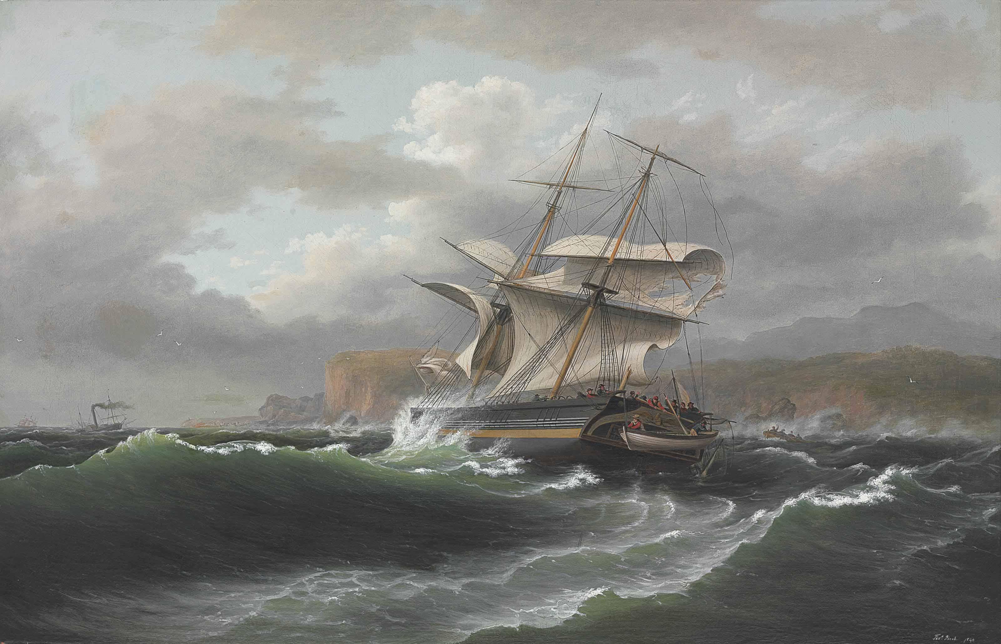 Thomas Birch - American Merchant Ship in Distress