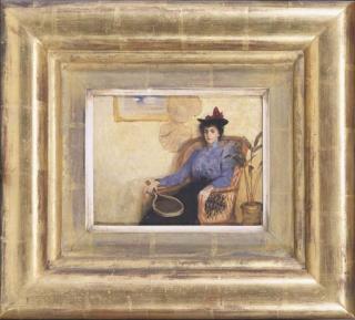 Thomas Bowman Garvie - Portrait Sketch Of Isabella Grey In The Drawing Room At Whalton Manor House, Seated In A Wicker Chair Holding A Tennis Racket