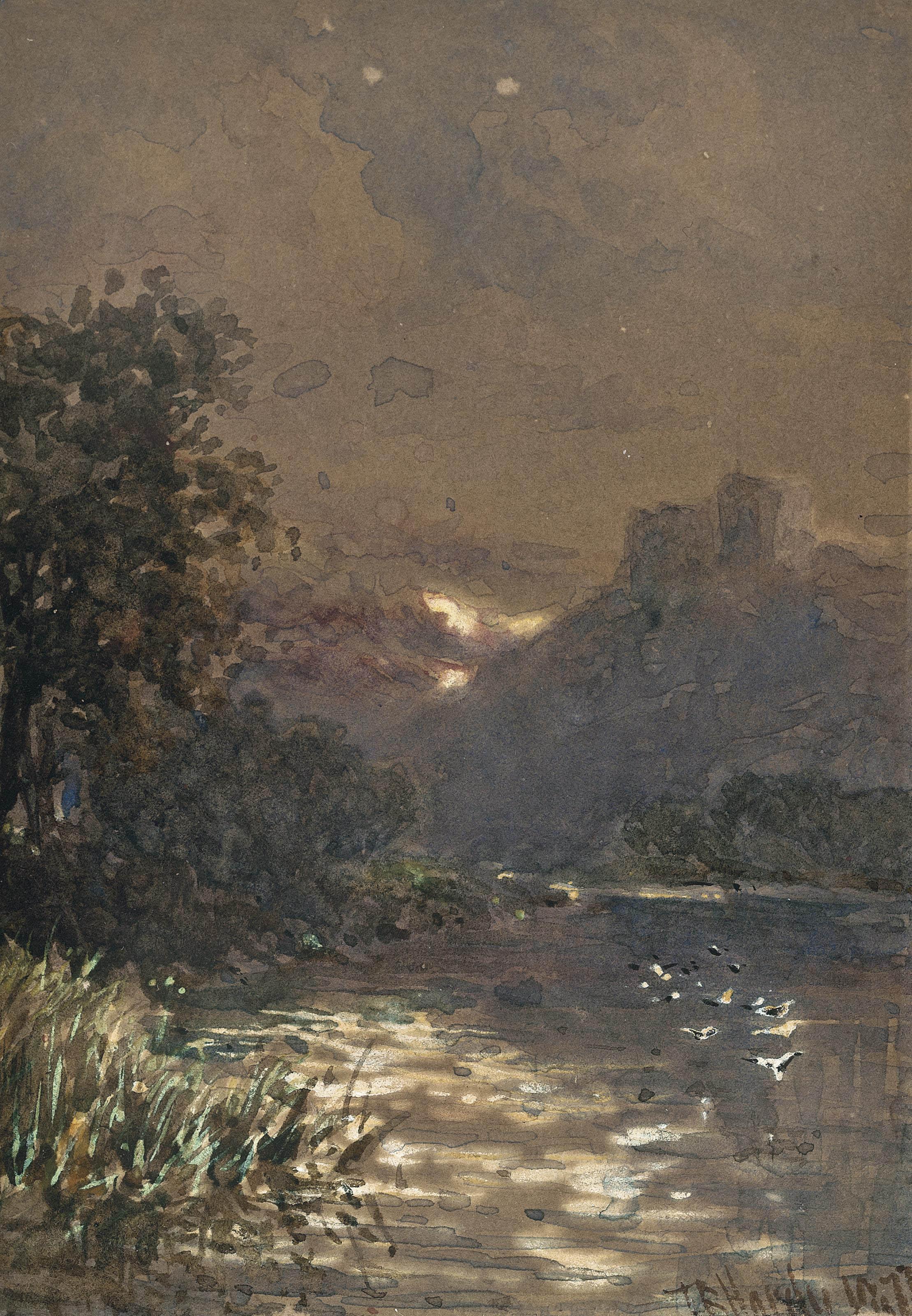 Thomas Bush Hardy, R.B.A. - Castle ruins at dusk