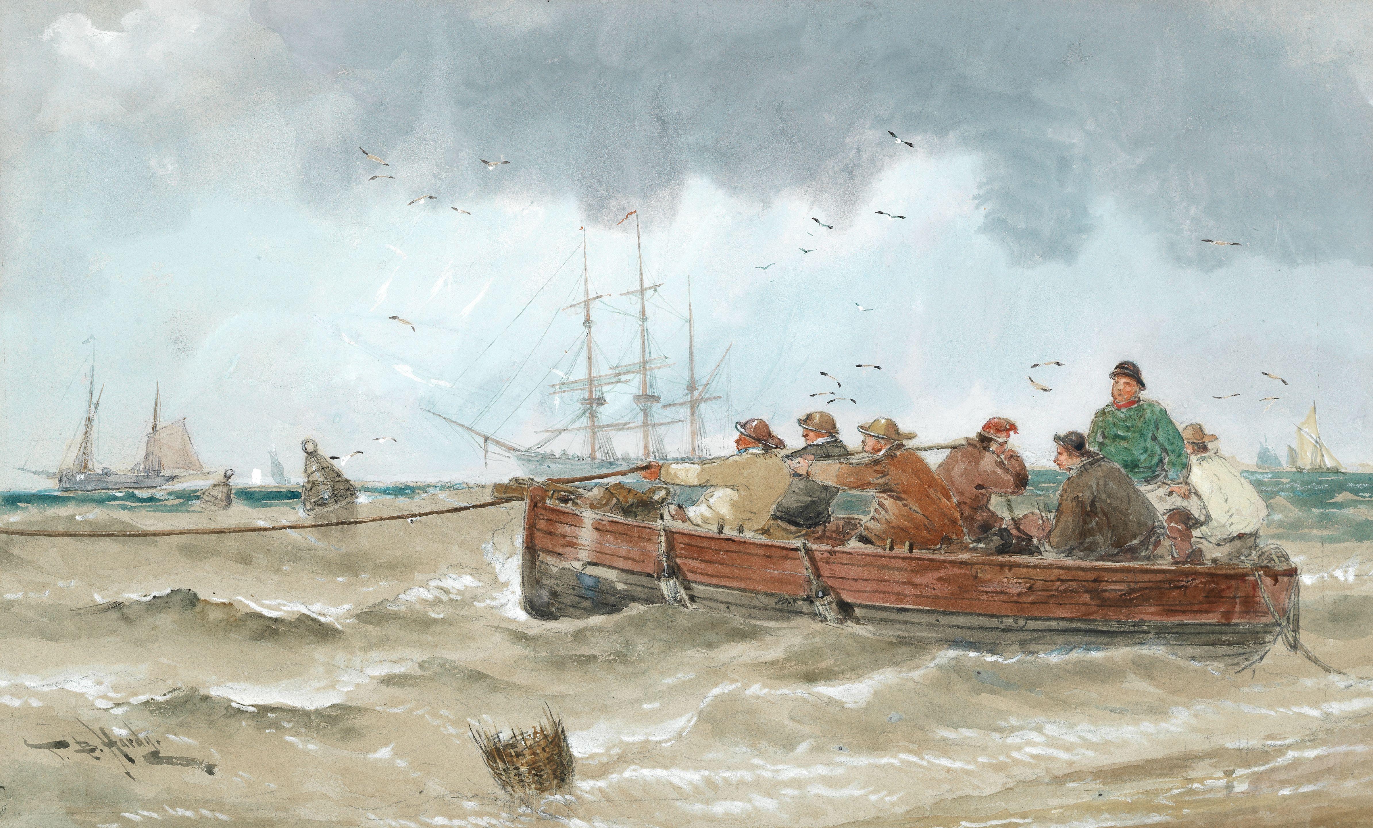 Thomas Bush Hardy - Fishermen hauling a rope