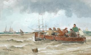 Thomas Bush Hardy - Fishermen hauling a rope