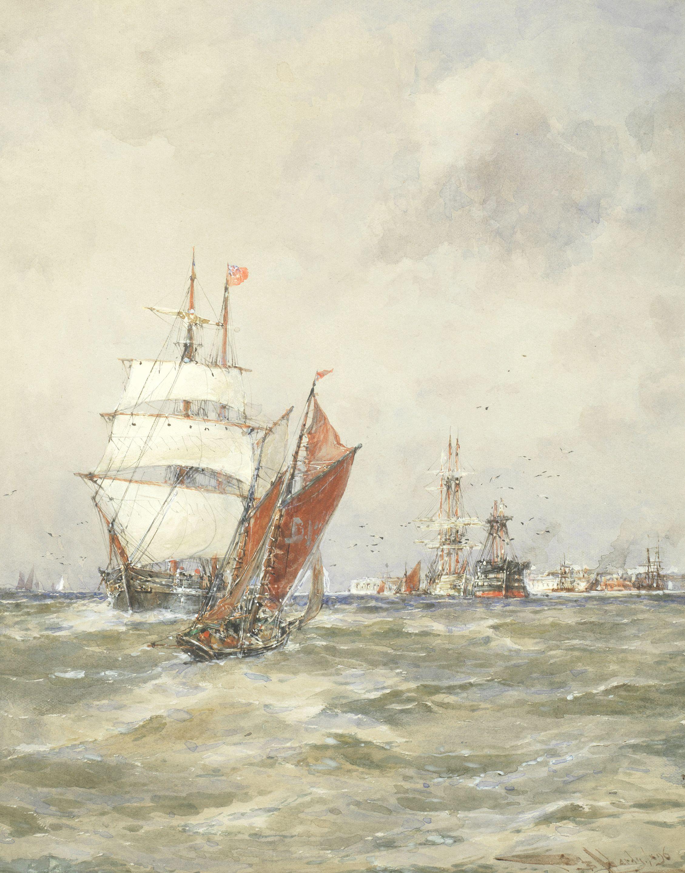 Thomas Bush Hardy - Two Views Of Shipping In Portsmouth Harbour The First 30.5 X 21Cm (12 X 8 1/4In); The Second 26.5 X 21Cm (10 7/16 X 8 1/4In). (2)