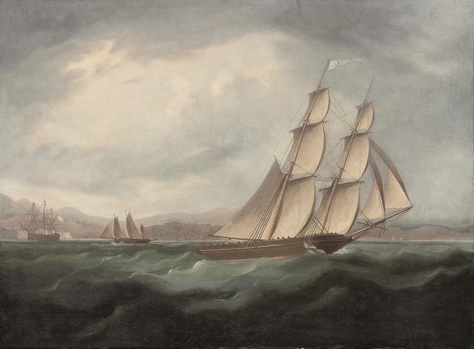 Thomas Buttersworth, Sen. - A brig running under full sail in the Mediterranean