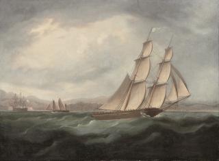 Thomas Buttersworth, Sen. - A brig running under full sail in the Mediterranean