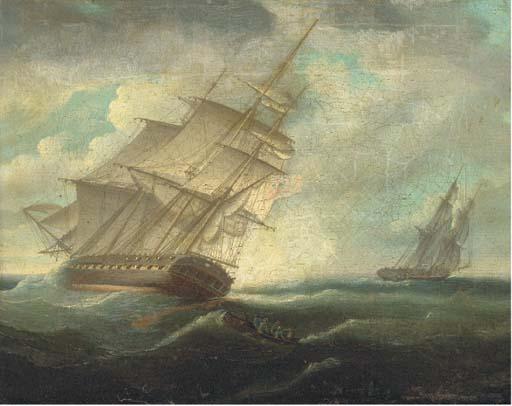 Thomas Buttersworth, Sen. - A British frigate heeling in the breeze