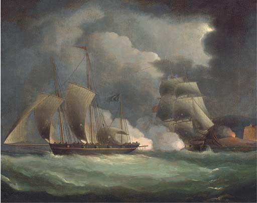 Thomas Buttersworth, Sen. - A British Man-O\'War Engaging A Pirate Lugger Off The Coast