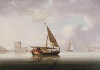 Thomas Buttersworth, Sen. - A cutter yacht, xebec and other Mediterranean craft in the Tagus, before the Belem Tower, Lisbon