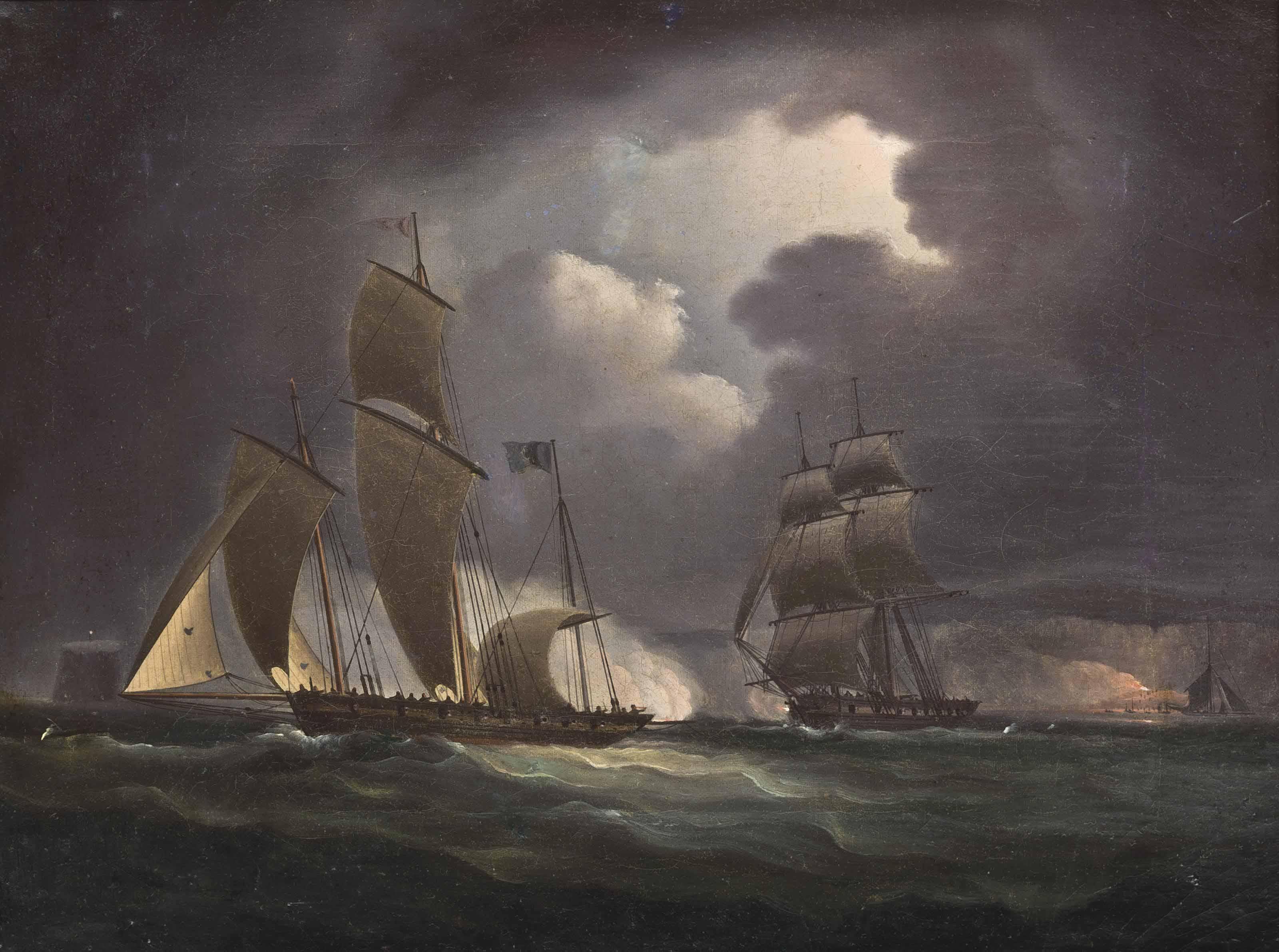 Thomas Buttersworth, Sen. - A Royal Navy Frigate Chasing An Enemy Lugger Under The Cover Of Darkness