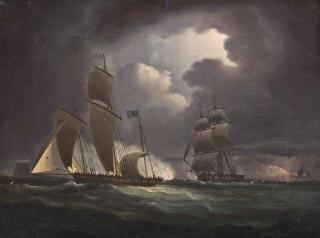Thomas Buttersworth, Sen. - A Royal Navy Frigate Chasing An Enemy Lugger Under The Cover Of Darkness