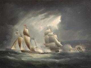 Thomas Buttersworth, Sen. - A Royal Navy frigate engaging and chasing a pirate lugger off the south coast
