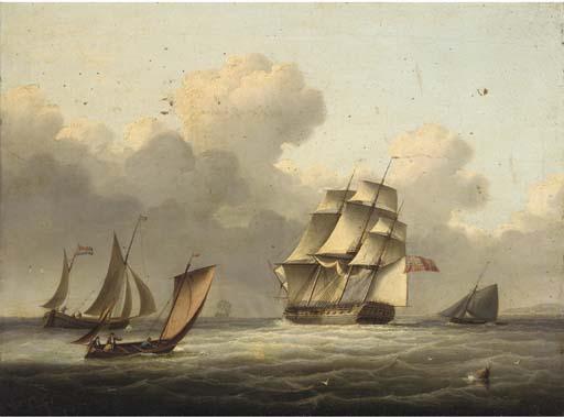 Thomas Buttersworth, Sen. - An outward-bound frigate running down the Channel