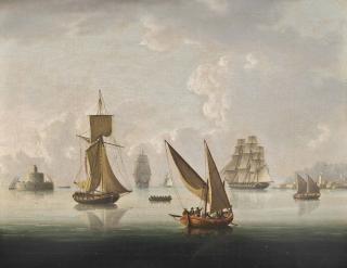 Thomas Buttersworth, Sen. - British Warships, An Armed Cutter And Xebecs Becalmed On The Tagus, Lisbon