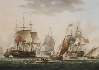 Thomas Buttersworth, Sen. - Napoleon being transferred from H.M.S. Bellerophon to H.M.S. Northumberland off Plymouth, on 7th August 1815, for his final voyage to St. Helena