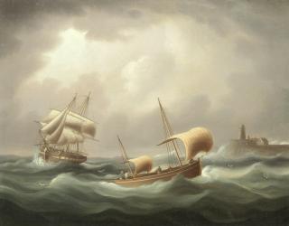 Thomas Buttersworth - A Brig-Rigged Sloop And Lugger In A Swell