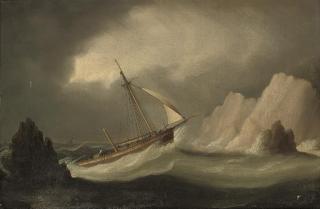 Thomas Buttersworth - A dismasted schooner running into dangerous waters