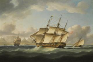 Thomas Buttersworth - A Third-Rate British Privateer With A Cutter Astern Off The Cape Of Good Hope, With A View Of Table Bay And Cape Town Beyond
