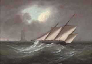 Thomas Buttersworth - An armed lugger heeling in the breeze off the Eddystone lighthouse