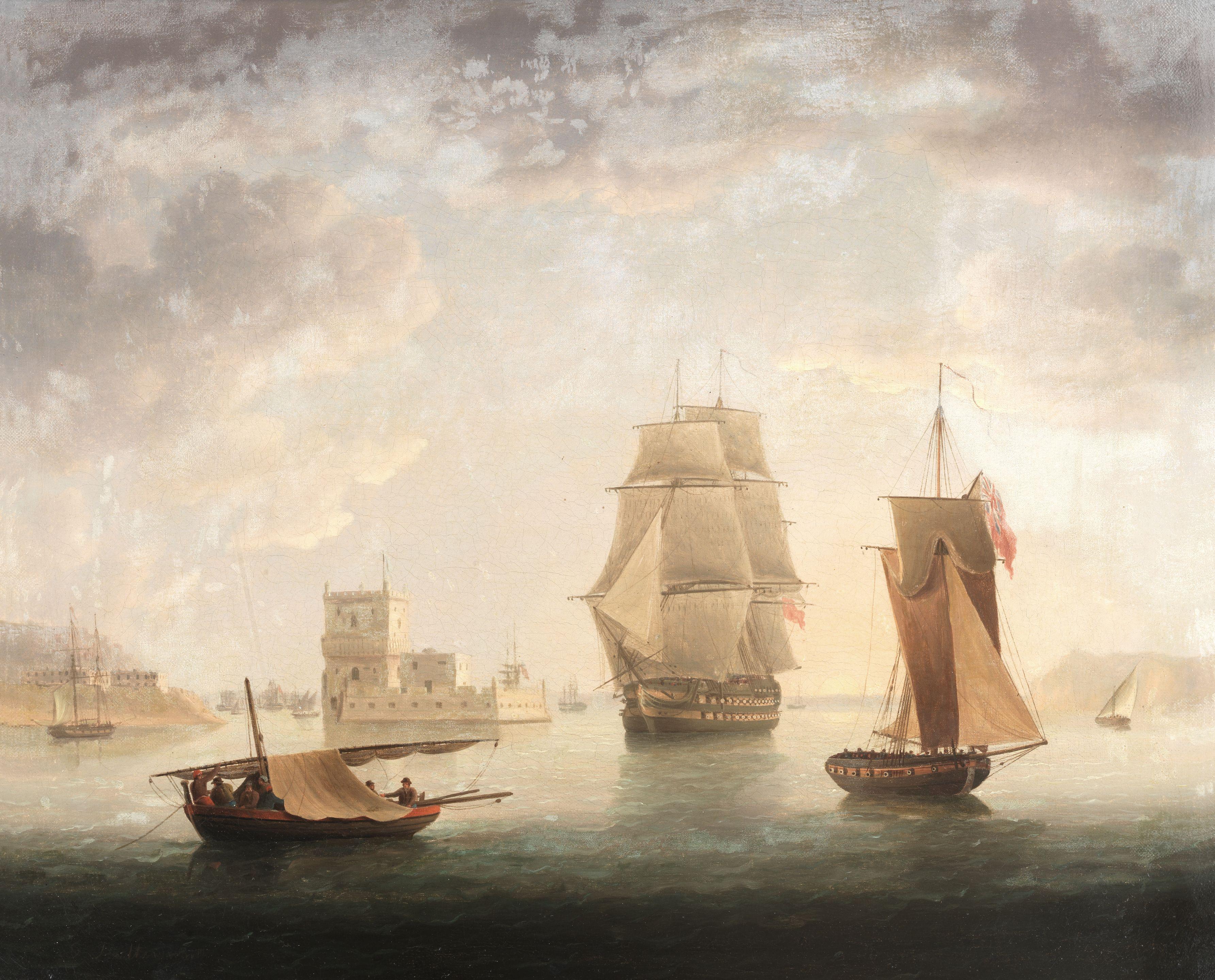 Thomas Buttersworth - An English two-decker and an armed naval cutter in the Tagus off the Belem Tower