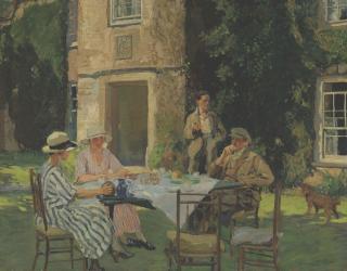 Thomas Cantrell Dugdale - Algernon Talmage, Robin Feild, A.K. Browning and Edith Leppard on a summer\'s afternoon at Bossinney Court, Cornwall