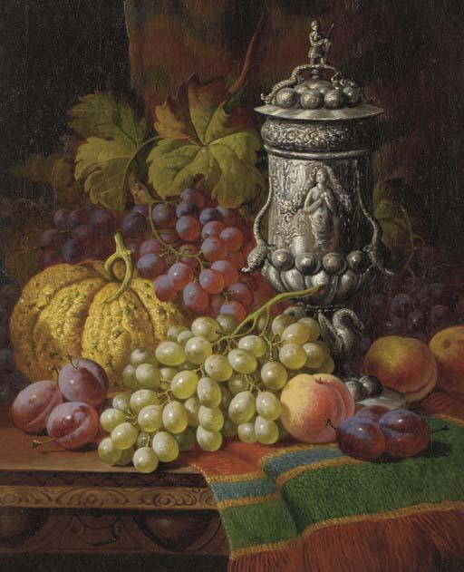 Thomas Charles Bale - Grapes, Plums, Peaches, A Gourd And An Elaborate Covered Compote On A Table Top