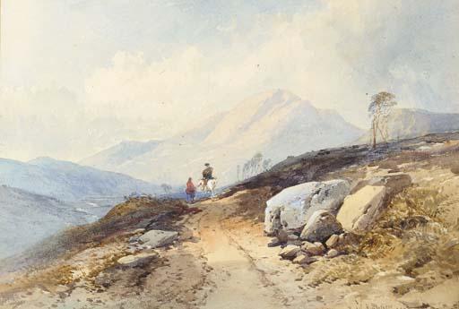 Thomas Charles Leeson Rowbotham - Highland figures on a track in a mountainous landscape