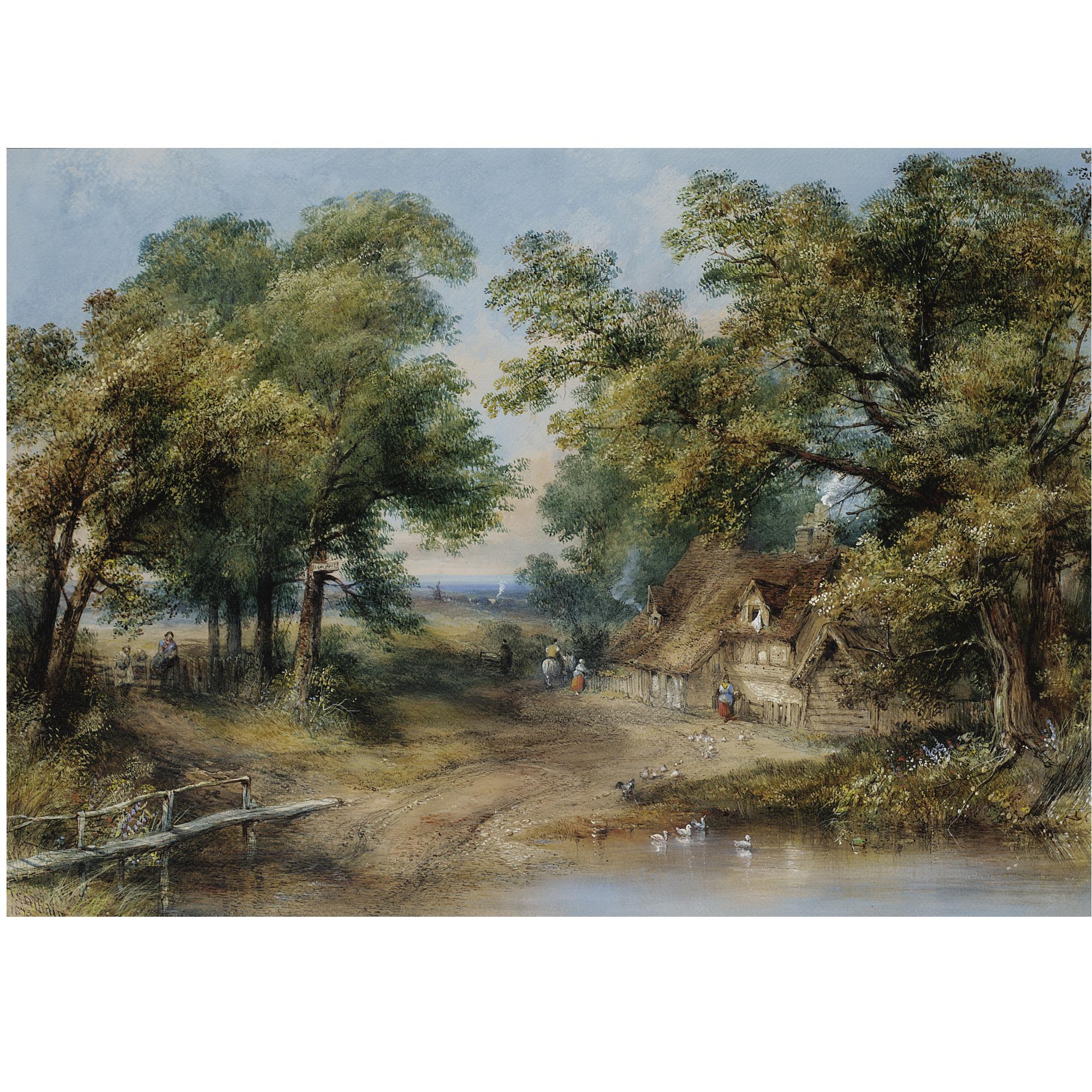 Thomas Colman Dibdin - Figures Outside A Country Cottage