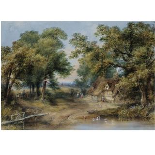 Thomas Colman Dibdin - Figures Outside A Country Cottage