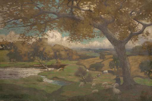 Thomas Corson Morton - Cattle and sheep grazing in an autumnal landscape