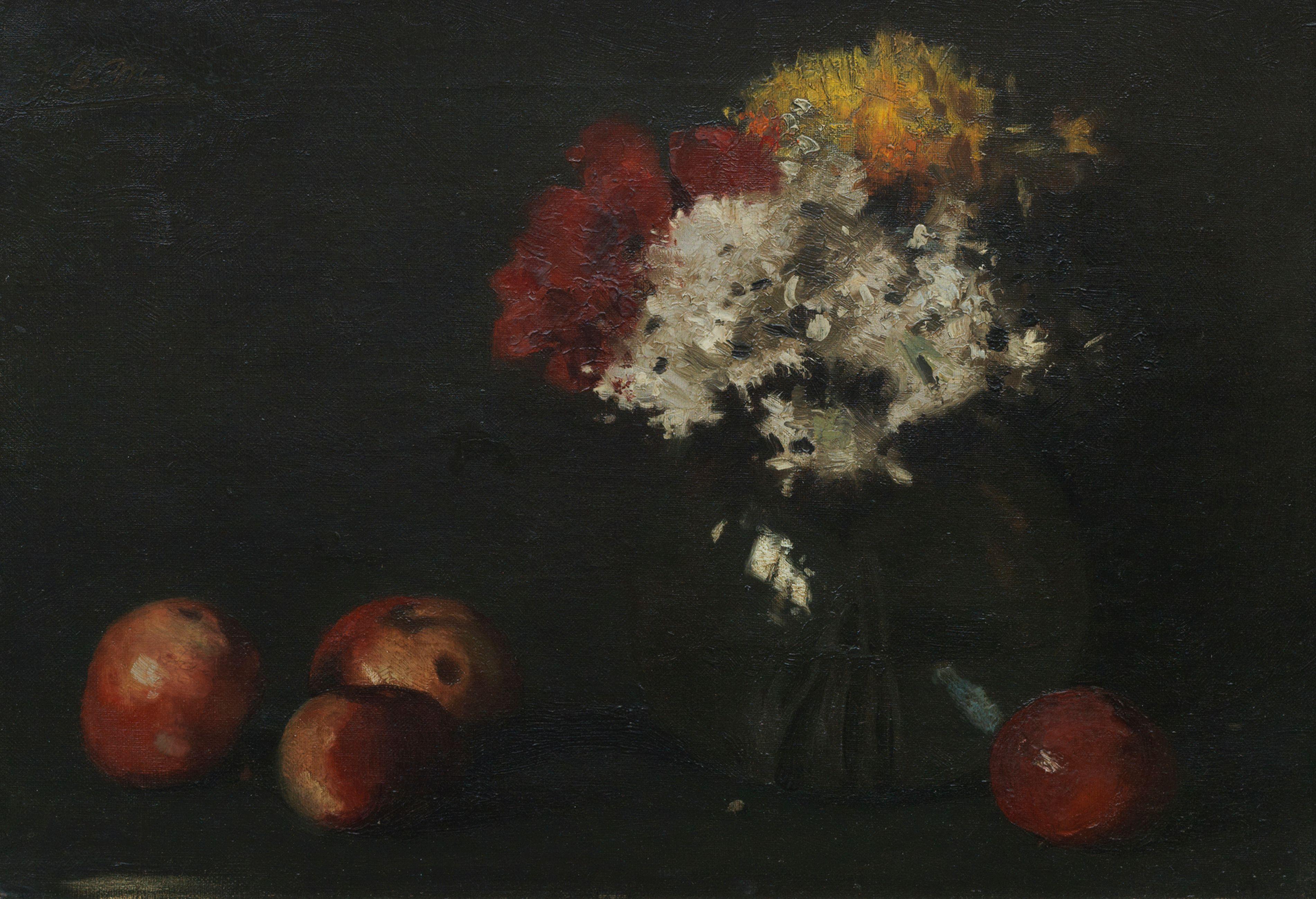 Thomas Corson Morton - Still life with flowers apples