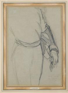 Thomas Couture - Etude pour la figure de Napoléon III debout avec sa ceinture et son épée (recto); Etude d\'un bras gauche tenant un gant et un tricorne (verso)