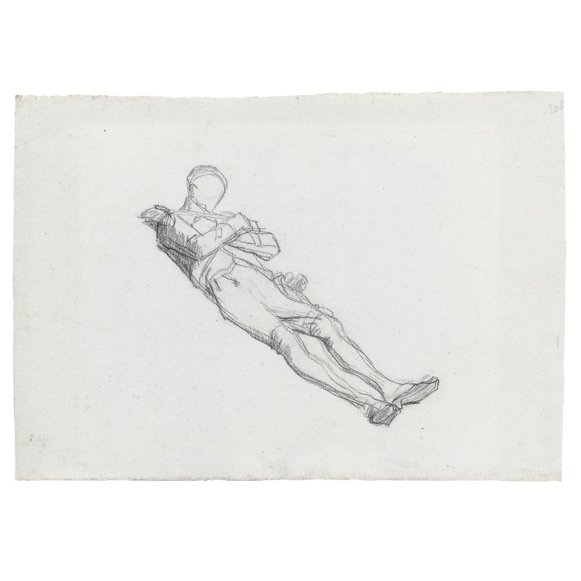 Thomas Couture - Recto: Study Of A Dead Soldier Verso: The Lower Half Of A Study Of A Male Nude