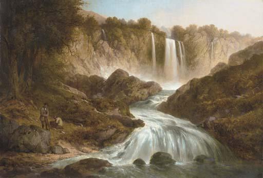 Thomas Creswick, R.A. - Anglers by a waterfall