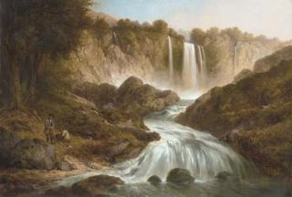 Thomas Creswick, R.A. - Anglers by a waterfall