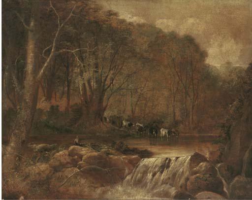 Thomas Creswick, R.A. - Cattle fording a river