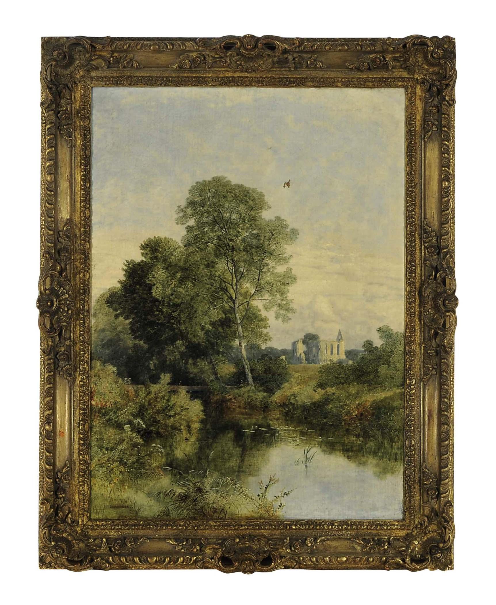Thomas Creswick - A View of Bolton Abbey, Yorkshire, with the river in the foreground