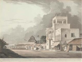 Thomas Daniell, R.A. - View on the Chitpore Road, Calcutta; The Council House, Calcutta; and Govinda Ram Mittee\'s Pagoda, Calcutta, from Oriental Scenery (Abbey Travel 420, nos. 28,29,31)