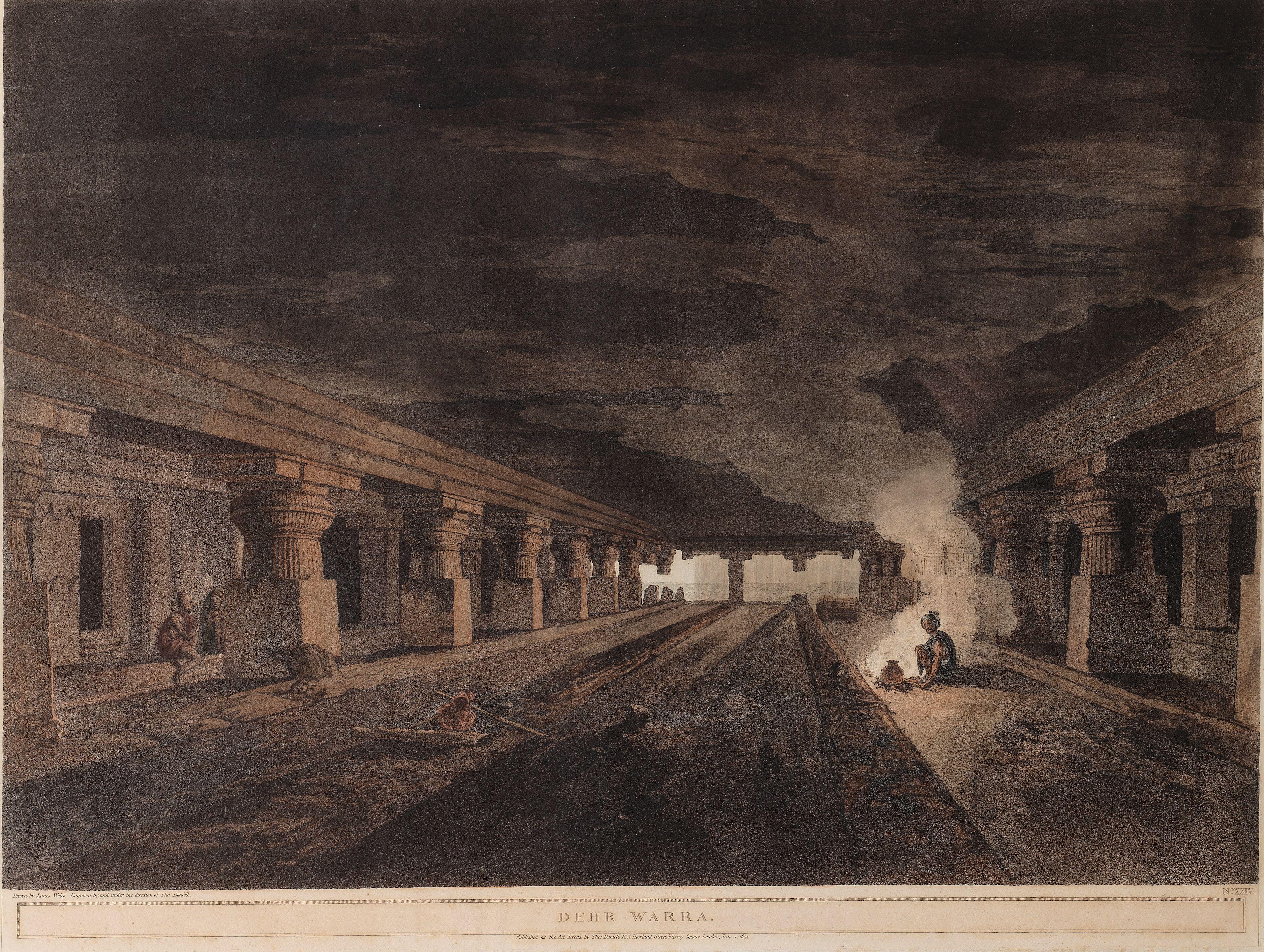 Thomas Daniell, RA - Dehr Warra, from \'Hindoo Excavations in the mountain of Ellora\'